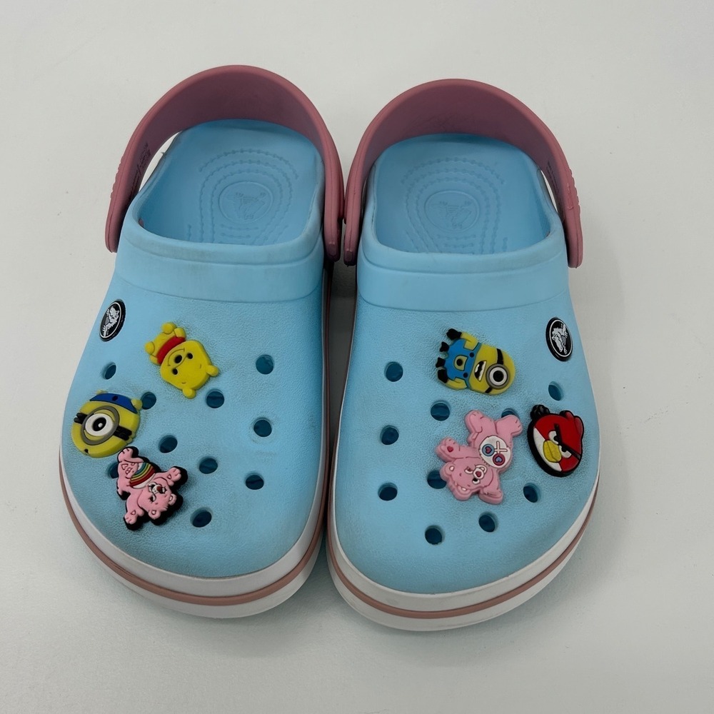 Kids Crocs Light Blue Pink Classic Clogs Jibbitz Charms Size 4